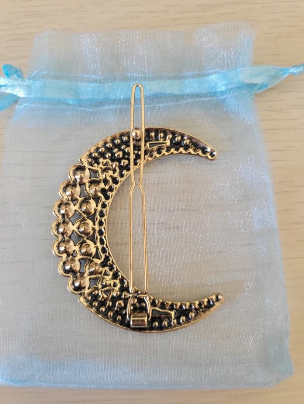Accessorize Gold-Tone Crescent Moon Brooch with Clear Crystals